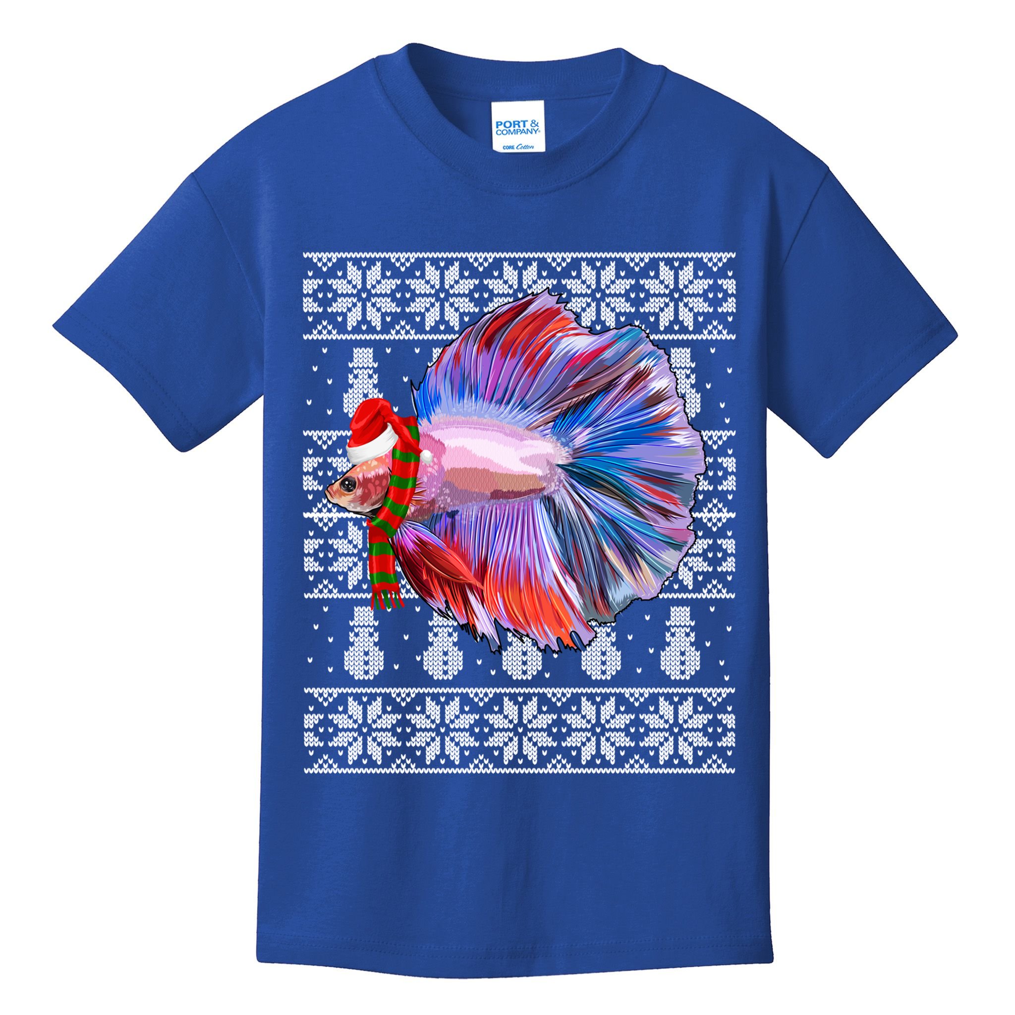 Fish Xmas Santa Hat Betta Fish Ugly Christmas Gift Kids T-Shirt