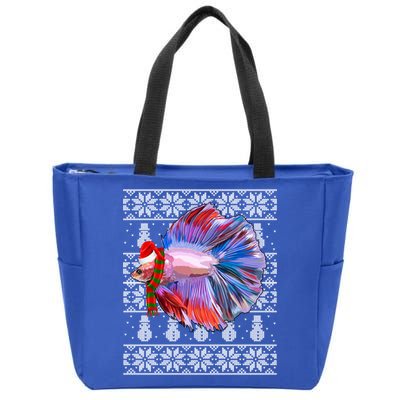 Fish Xmas Santa Hat Betta Fish Ugly Christmas Gift Zip Tote Bag