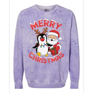 Festive Xmas Santa On Marry Christmas Emperor Penguin Colorblast Crewneck Sweatshirt