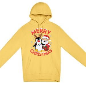 Festive Xmas Santa On Marry Christmas Emperor Penguin Premium Pullover Hoodie