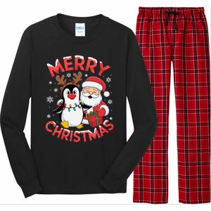 Festive Xmas Santa On Marry Christmas Emperor Penguin Long Sleeve Pajama Set