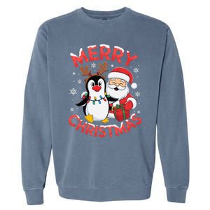 Festive Xmas Santa On Marry Christmas Emperor Penguin Garment-Dyed Sweatshirt