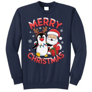 Festive Xmas Santa On Marry Christmas Emperor Penguin Sweatshirt