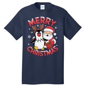 Festive Xmas Santa On Marry Christmas Emperor Penguin Tall T-Shirt