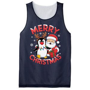 Festive Xmas Santa On Marry Christmas Emperor Penguin Mesh Reversible Basketball Jersey Tank