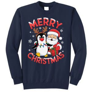 Festive Xmas Santa On Marry Christmas Emperor Penguin Tall Sweatshirt