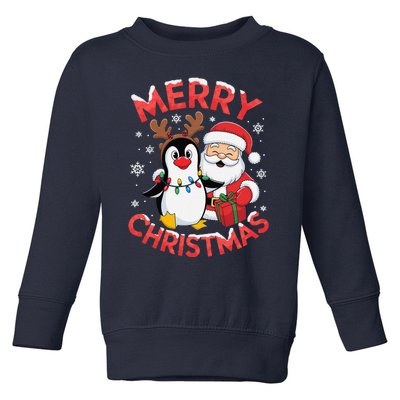 Festive Xmas Santa On Marry Christmas Emperor Penguin Toddler Sweatshirt