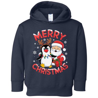 Festive Xmas Santa On Marry Christmas Emperor Penguin Toddler Hoodie