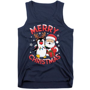 Festive Xmas Santa On Marry Christmas Emperor Penguin Tank Top