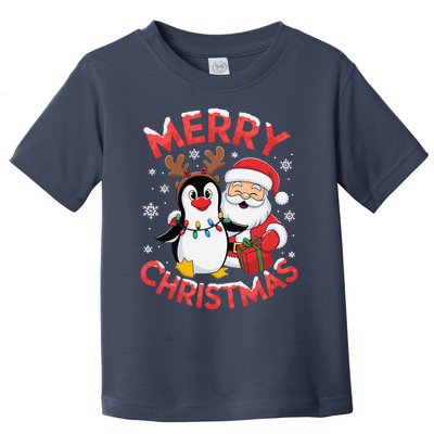 Festive Xmas Santa On Marry Christmas Emperor Penguin Toddler T-Shirt