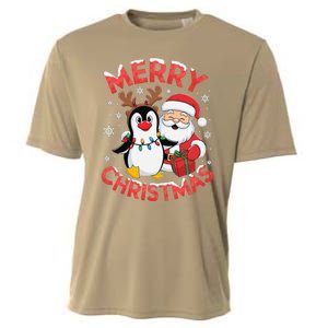 Festive Xmas Santa On Marry Christmas Emperor Penguin Cooling Performance Crew T-Shirt