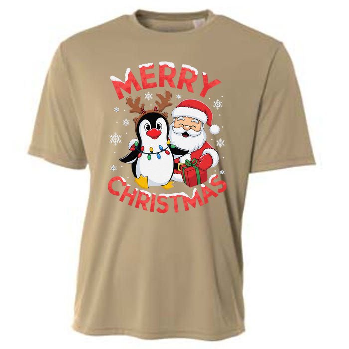 Festive Xmas Santa On Marry Christmas Emperor Penguin Cooling Performance Crew T-Shirt