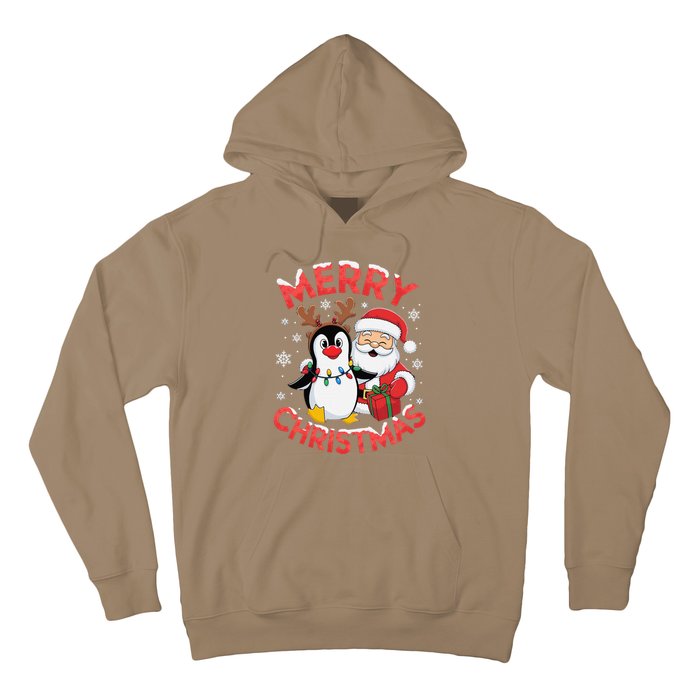 Festive Xmas Santa On Marry Christmas Emperor Penguin Hoodie