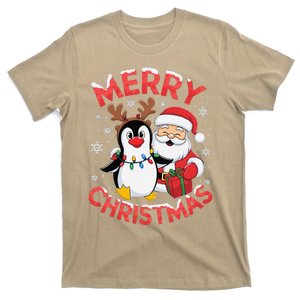 Festive Xmas Santa On Marry Christmas Emperor Penguin T-Shirt