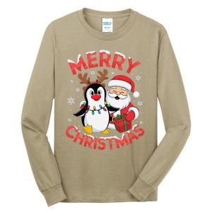 Festive Xmas Santa On Marry Christmas Emperor Penguin Tall Long Sleeve T-Shirt