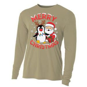 Festive Xmas Santa On Marry Christmas Emperor Penguin Cooling Performance Long Sleeve Crew