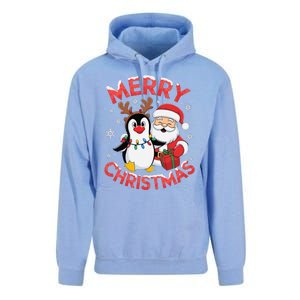 Festive Xmas Santa On Marry Christmas Emperor Penguin Unisex Surf Hoodie