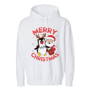 Festive Xmas Santa On Marry Christmas Emperor Penguin Garment-Dyed Fleece Hoodie