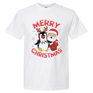 Festive Xmas Santa On Marry Christmas Emperor Penguin Garment-Dyed Heavyweight T-Shirt