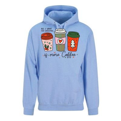 Funny Xmas Saying All I Want For Christmas Is More Coffee Unisex Surf Hoodie