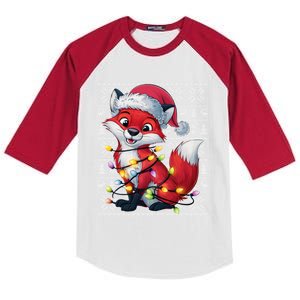 Fox Xmas Style Ugly Santa Fox Christmas Gift Kids Colorblock Raglan Jersey