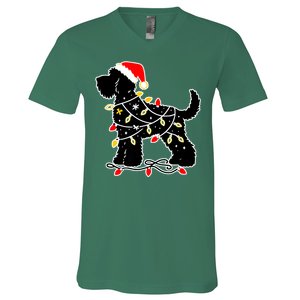 Funny Xmas Santa Puppy Dog Christmas Lights Gift V-Neck T-Shirt