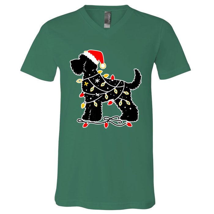 Funny Xmas Santa Puppy Dog Christmas Lights Gift V-Neck T-Shirt