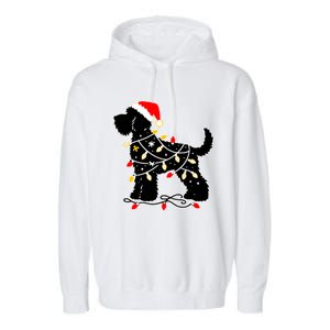 Funny Xmas Santa Puppy Dog Christmas Lights Gift Garment-Dyed Fleece Hoodie