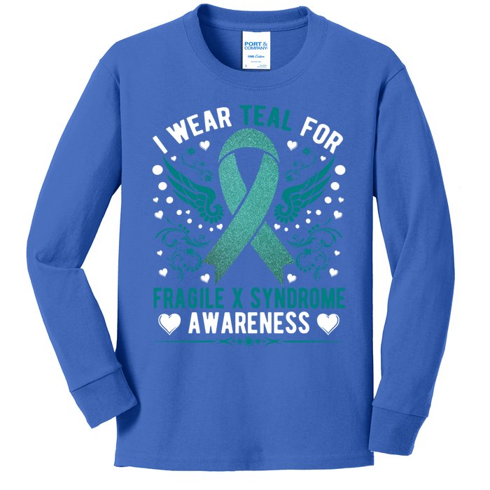 Fragile X Syndrome Awareness Wear Teal Family Support Great Gift Kids Long Sleeve Shirt