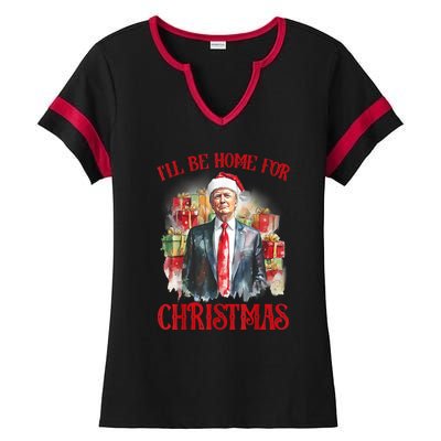 Funny Xmas Santa Claus Ill Be Home For Christmas 2024 Gift Ladies Halftime Notch Neck Tee