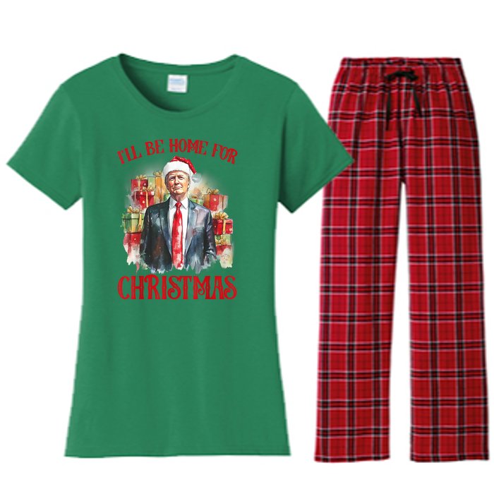 Funny Xmas Santa Claus Ill Be Home For Christmas 2024 Gift Women's Flannel Pajama Set