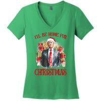 Funny Xmas Santa Claus Ill Be Home For Christmas 2024 Gift Women's V-Neck T-Shirt