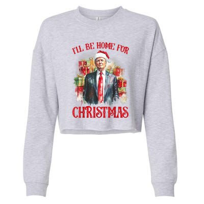 Funny Xmas Santa Claus Ill Be Home For Christmas 2024 Gift Cropped Pullover Crew