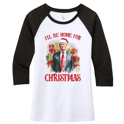 Funny Xmas Santa Claus Ill Be Home For Christmas 2024 Gift Women's Tri-Blend 3/4-Sleeve Raglan Shirt