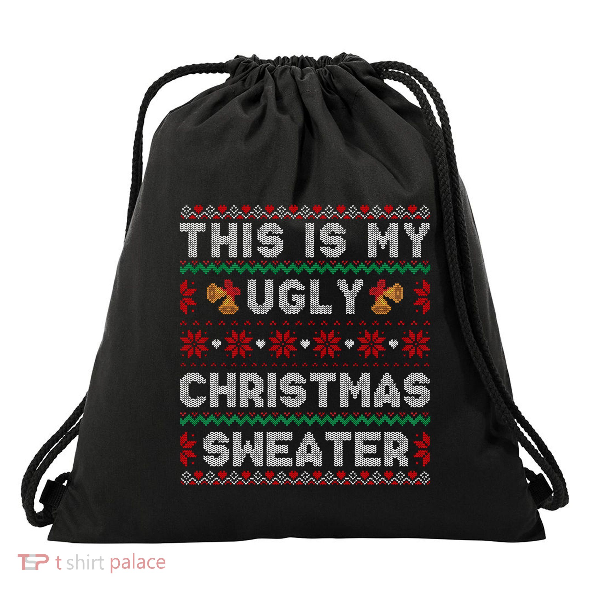 Funny Xmas Snow Heart This Is My Ugly Christmas Gift Drawstring Bag