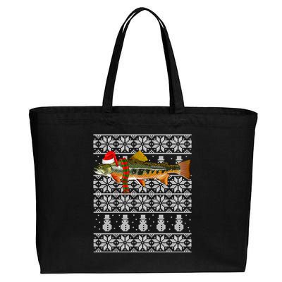 Fish Xmas Santa Hat Brook Trout Ugly Christmas Meaningful Gift Cotton Canvas Jumbo Tote