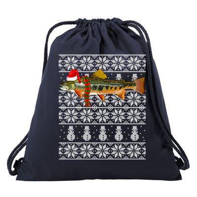 Fish Xmas Santa Hat Brook Trout Ugly Christmas Meaningful Gift Drawstring Bag