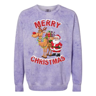 Festive Xmas Santa On Marry Christmas Camel Colorblast Crewneck Sweatshirt