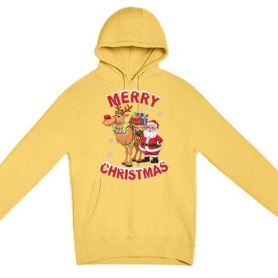 Festive Xmas Santa On Marry Christmas Camel Premium Pullover Hoodie