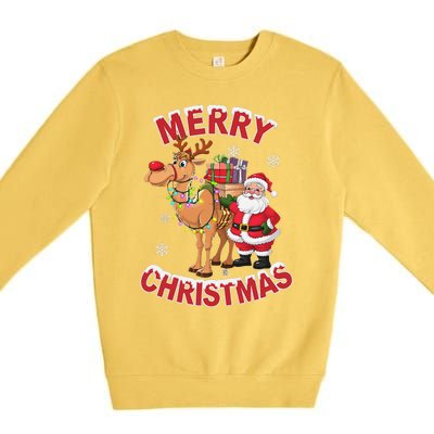 Festive Xmas Santa On Marry Christmas Camel Premium Crewneck Sweatshirt