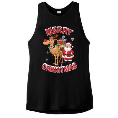 Festive Xmas Santa On Marry Christmas Camel Ladies PosiCharge Tri-Blend Wicking Tank