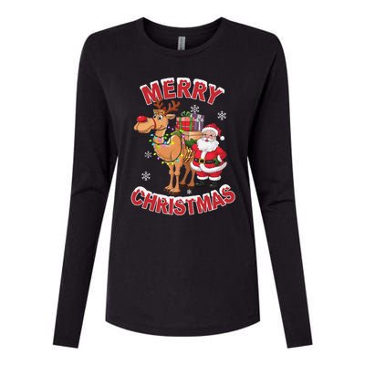 Festive Xmas Santa On Marry Christmas Camel Womens Cotton Relaxed Long Sleeve T-Shirt