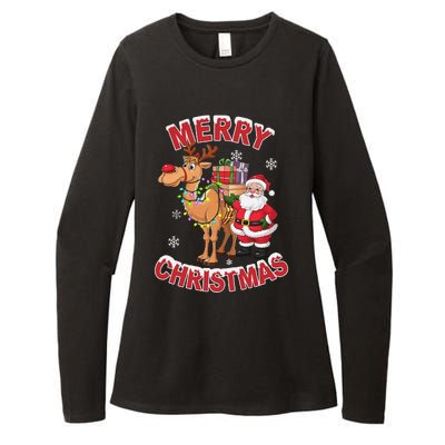 Festive Xmas Santa On Marry Christmas Camel Womens CVC Long Sleeve Shirt