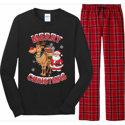 Festive Xmas Santa On Marry Christmas Camel Long Sleeve Pajama Set