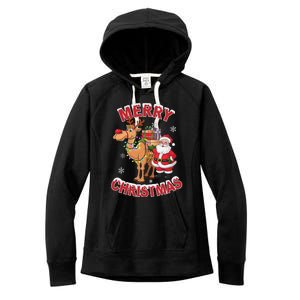 Festive Xmas Santa On Marry Christmas Camel Women's Fleece Hoodie