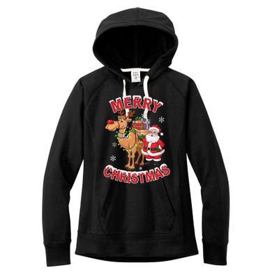 Festive Xmas Santa On Marry Christmas Camel Women's Fleece Hoodie