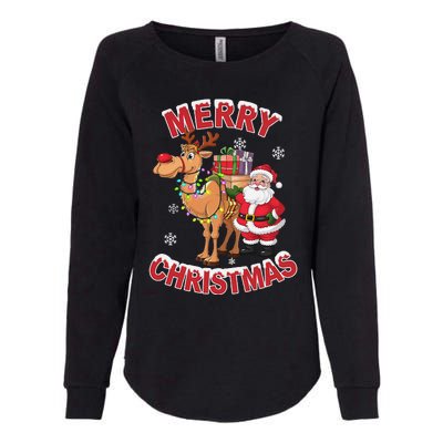 Festive Xmas Santa On Marry Christmas Camel Womens California Wash Sweatshirt