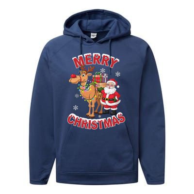 Festive Xmas Santa On Marry Christmas Camel Performance Fleece Hoodie