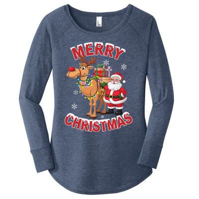 Festive Xmas Santa On Marry Christmas Camel Women's Perfect Tri Tunic Long Sleeve Shirt