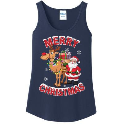 Festive Xmas Santa On Marry Christmas Camel Ladies Essential Tank